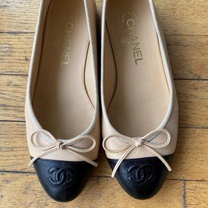 CHANEL Mint Classic Ballet Flats Beige/Black Size 37.5